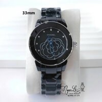 Đồng Hồ Nữ Chanel J12 Dây Đá Ceramic Đen Mặt Hoa 3D Viền Silver Size 33mm