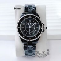 Đồng Hồ Nữ Chanel J12 Dây Đá Ceramic Đen Viền Kim Loại Size 34mm - Mặt Đính Số