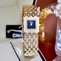 Đồng Hồ Nữ Chanel Matelasse Dây Kim Loại Vàng Gold Mặt Vuông Đen Size 25mm - Quartz