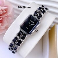 Đồng Hồ Nữ Chanel Première Dây Xích Kim Loại Silver Mix Da Đen Size 20x28mm