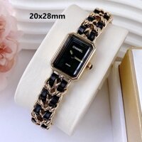 Đồng Hồ Nữ Chanel Première Dây Xích Kim Loại Vàng Gold Mix Da Đen Size 20x28mm
