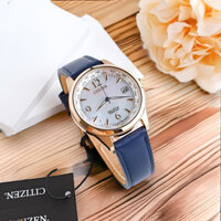 ĐỒNG HỒ NỮ CHÍNH HÃNG Citizen FC8003-06D Eco-Drive Blue Navy Leather Rose Gold Case For Women