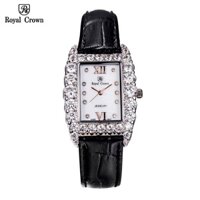 Đồng hồ nữ chính hãng dây da Royal Crown 6111 mặt chữ nhật, đính đá cao cấp, đeo tay đẹp, sang chảnh