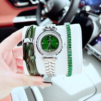 Đồng hồ nữ chính hãng Mỹ màu bạc thép không gỉ fullbox Roberto era tặng kèm dây da chính hãng và lắc tay