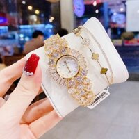 Đồng hồ nữ chính hãng Royal Crown 6525 mặt tròn vàng gold dây đính đá siz 35mm