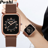 Đồng hồ nữ chống nước chính hãng Poshi Màn hình thạch anh Dây đeo silicon thể thao Đồng hồ nữ thanh lịch Đơn giản Đồng hồ thời trang nữ vuông phong cách Hàn Quốc