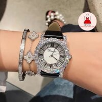 Đồng Hồ Nữ CHOPARD Đính Đá Cao Cấp, Dây Da Sang Trọng Bền Đẹp, Chống Xước Chống Nước - Diễm My Shop