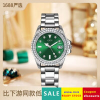 Đồng hồ nữ cổ điển sang trọng nhẹ nhàng 2025 Fashion Sports gedi Đồng hồ đeo tay dây thép đính kim cương Đồng hồ đeo tay màu xanh lá cây thạch anh chống nước đồng hồ ma nước METY