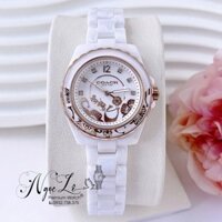 Đồng Hồ Nữ Coach Dây Đá Ceramic Trắng Mặt Họa Tiết Hoa Size 32mm Full Box