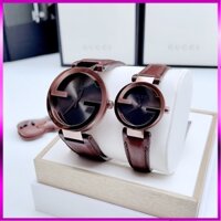 Đồng hồ nữ (couple) Gucci YA133504 bản dây da nâu case 29mm Bảo Hành 1 Năm