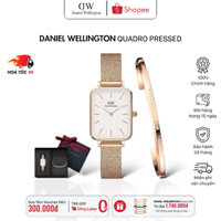 Đồng Hồ Nữ Daniel Wellington Quadro Pressed Melrose White & Vòng Tay Classic Cuff V1 DW Chính Hãng - Daniel Store