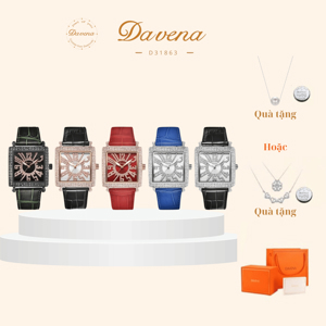 Đồng hồ nữ Davena mặt vuông đỏ dây da đỏ D31863
