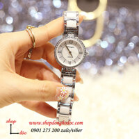 Đồng hồ nữ dây đá Caremic bạc mặt tròn đính đá trắng thời trang ĐHĐ28402