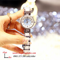 Đồng hồ nữ dây đá Caremic bạc mặt tròn đính đá xanh cá tính ĐHĐ28404