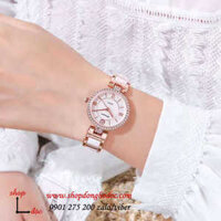 Đồng hồ nữ dây đá Caremic vàng mặt tròn đính đá trắng sang chảnh ĐHĐ28403