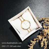 Đồng hồ nữ dây đá ceramic trắng mặt tròn trắng dịu dàng Olves ĐHĐ23402