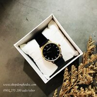 Đồng hồ nữ dây da đen mặt tròn đen cá tính Rebirth ĐHĐ21002