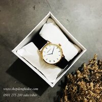 Đồng hồ nữ dây da đen mặt tròn trắng đơn giản Rebirth ĐHĐ21001