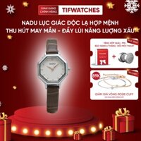 Đồng hồ nữ dây da đẹp mặt lục giác độc lạ NADU Hàn Quốc chính hãng màu Nâu Gỗ Tif Watches size 25mm