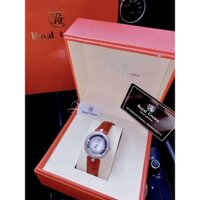 Đồng hồ nữ dây da, đồng hồ chính hãng ROYAL CROWN mặt nạm kim cương nhân tạo siêu cao cấp, full hộp hãng, giá cực rẻ