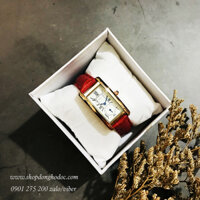 Đồng hồ nữ dây da mặt chữ nhật viền vàng đỏ sang chảnh Rebirth ĐHĐ21402