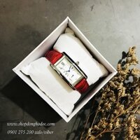 Đồng hồ nữ dây da mặt chữ nhật đỏ viền bạc hiện đại Rebirth ĐHĐ21301
