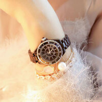 Đồng hồ nữ dây đá mặt tròn đen cá tính BS Bee Sister ĐHĐ22402