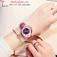 Đồng hồ nữ dây da mặt tròn màu tím sành điệu GUOU ĐHĐ1503