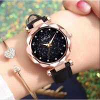 Đồng hồ nữ dây da màu đen mặt đá sapphire