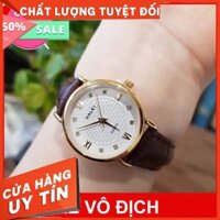 ĐỒNG HỒ NỮ DÂY NÂU MẶT TRẮNG CHĨNH HÃNG HALEI (T12)