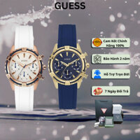 Đồng hồ nữ dây Silocone trắng GUESS (W0562L1),size:34mm,6 kim,máy Quartz(pin) Miyota Nhật Bản