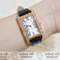 Đồng hồ nữ đeo tay dây da mặt vuông Bolun đính đá chính hãng chống nước tuyệt đối