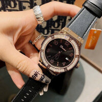 Đồng Hồ Nữ Dimini Đá Ống Xám Dây Silicon Bọc Da Nhung Cao Cấp size 34mm có lịch ngày D4