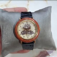 Đồng hồ nữ độc lạ Nagasaki size 33.5mm niềng gỗ thuyền buồm dây da second hand si Nhật