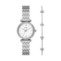 Đồng hồ nữ Fossil Carlie cùng lắc tay, dây kim loại, mặt 28 MM, màu bạc, ES5315SET