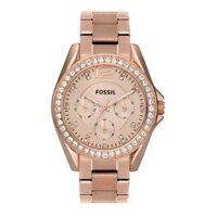 Đồng hồ nữ Fossil Riley dây kim loại, màu vàng hồng 38MM với viền 45 viên đá, ES2811