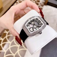 Đồng Hồ Nữ Franck Muller Vanguard V32 Mặt Full Đá Máy Nhat Quartz (Pin) Dây Cao Su Bọc Da FullBox