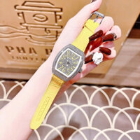 Đồng Hồ Nữ Franck.Muller Vanguard V32 Size 36mm Dây Da Vàng Bọc Cao Su Mặt Full Đá Máy Pin Nhật