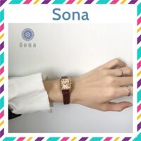 Đồng hồ nữ Gedi dây da mặt vuông thông minh đeo tay đẹp giá rẻ