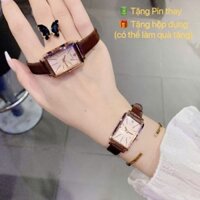 Đồng hồ nữ GOSSIE mặt vuông dây da nâu điều chỉnh được kích thước (tặng kèm phụ kiện)