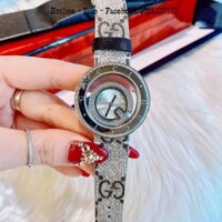 Đồng Hồ Nữ Gucci Dây Da Nâu Logo GC Mặt Đính Đá Silver 38mm