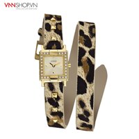 Đồng hồ nữ Guess mặt vuông đính hạt, dây da họa tiết da báo