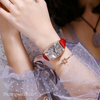 Đồng hồ nữ Guou dây da mặt chữ nhật oval đính đá đỏ ĐHĐ40001
