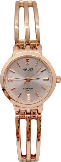 Đồng Hồ Nữ Halei Dáng Lắc Mặt Tròn HL5010 Tặng pin Nhật sẵn trong đồng hồ Móc Khóa gỗ Đồng hồ 888 Hộp Chính Hãng - Dây vàng hồng - Mặt trắng
