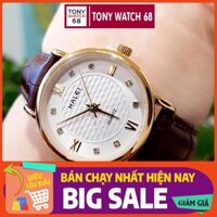 Đồng hồ nữ Halei dây da nâu mặt số la mã nhấn đá chống nước chính hãng Tony Watch 68