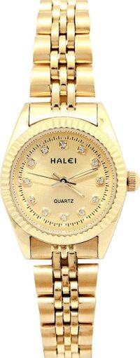 Đồng hồ Nữ Halei - HL356 Dây vàng Tặng pin Nhật sẵn trong đồng hồ  Móc Khóa gỗ Đồng hồ 888 y hình  Hộp Chính Hãng - Vàng