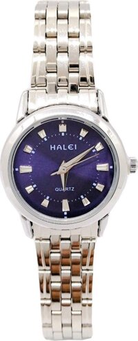 Đồng Hồ Nữ Halei HL502 Tặng pin Nhật sẵn trong đồng hồ Móc Khóa gỗ Đồng hồ 888 y hình Hộp Chính Hãng - Dây Trắng - Mặt Xanh