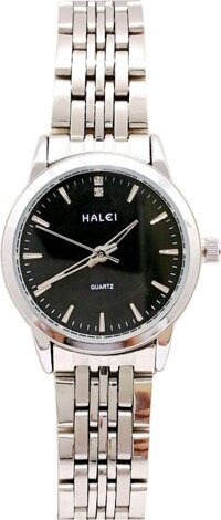 Đồng Hồ Nữ Halei HL552 Tặng pin Nhật sẵn trong đồng hồ Móc Khóa gỗ Đồng hồ 888 y hình Hộp Chính Hãng - Dây trắng - Mặt đen