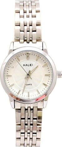 Đồng Hồ Nữ Halei HL552 Tặng pin Nhật sẵn trong đồng hồ Móc Khóa gỗ Đồng hồ 888 y hình Hộp Chính Hãng - Dây trắng - Mặt trắng