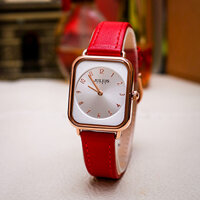 Đồng hồ nữ Julius Hàn Quốc JS 050C kính Sapphire dây da mặt chữ nhật đỏ quyến rũ ĐHĐ32601